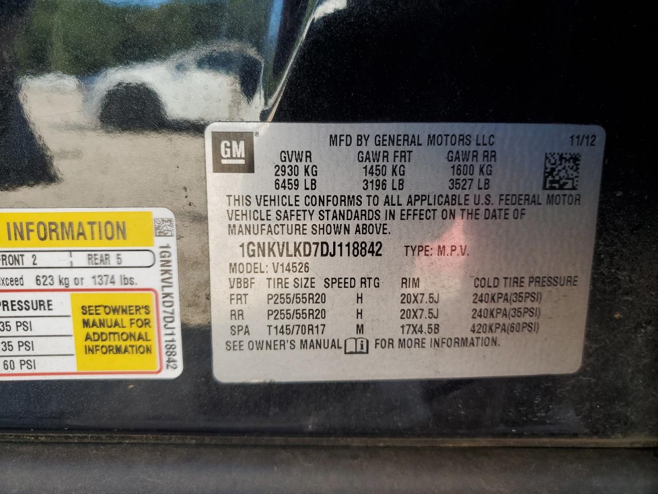 2013 Chevrolet Traverse VIN 1GNKVLKD7DJ118842 Copart auction photo, front end damage thumbnail 15