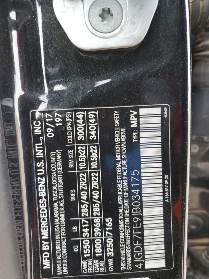 2018 Mercedes-Benz GLS-klasse VIN 4JGDF7FE9JB034175 Copart auction photo, normal wear damage thumbnail 13