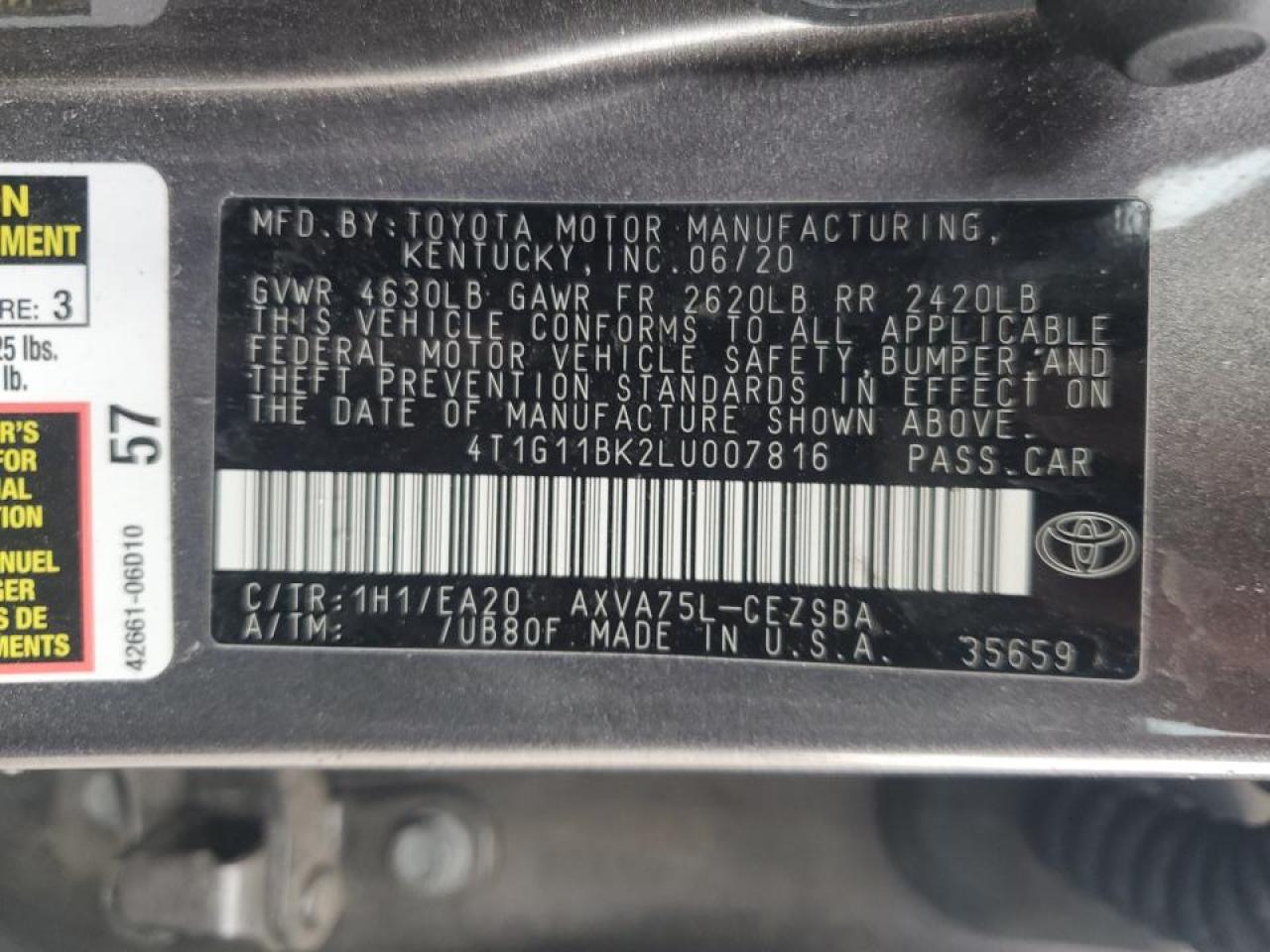 2020 Toyota Camry VIN 4T1G11BK2LU007816 Copart auction photo, front end / minor dent/scratches damage thumbnail 14