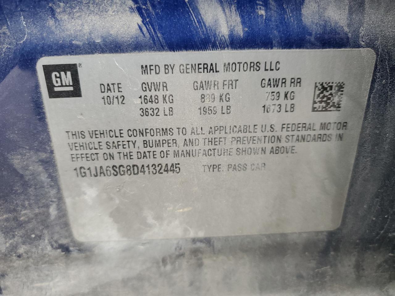 2013 Chevrolet Sonic VIN 1G1JA6SG8D4132445 Copart auction photo, front end / minor dent/scratches damage thumbnail 14