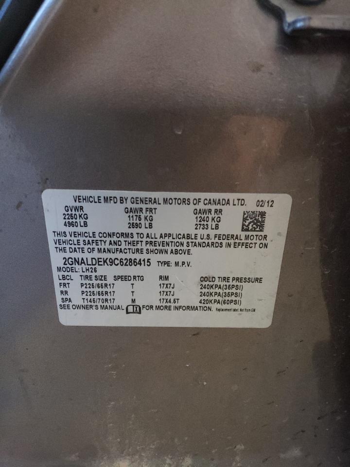 2012 Chevrolet Equinox VIN 2GNALDEK9C6286415 Copart auction photo, front end / side damage thumbnail 13