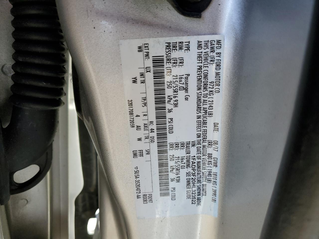 2017 Ford Focus VIN 1FADP3F20HL323522 Copart auction photo, front end damage thumbnail 12