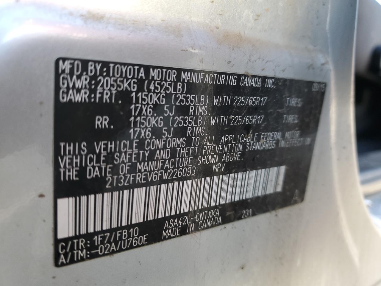2015 Toyota RAV 4 VIN 2T3ZFREV6FW226093 Copart auction photo, undercarriage damage thumbnail 13