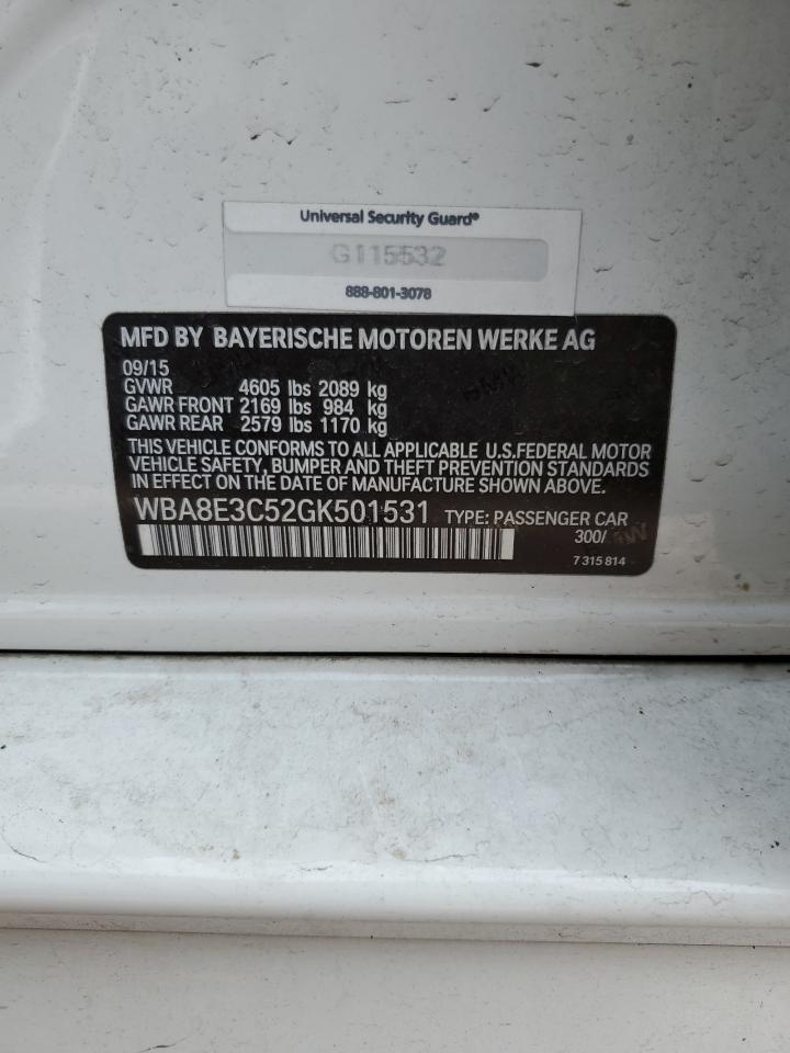 2016 BMW 3er VIN WBA8E3C52GK501531 Copart auction photo, rear end / front end damage thumbnail 14