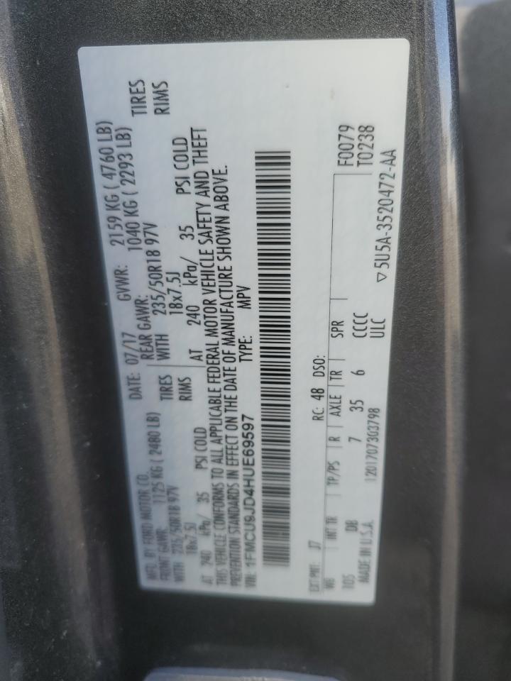 2017 Ford Escape VIN 1FMCU9JD4HUE69597 Copart auction photo, side damage thumbnail 15