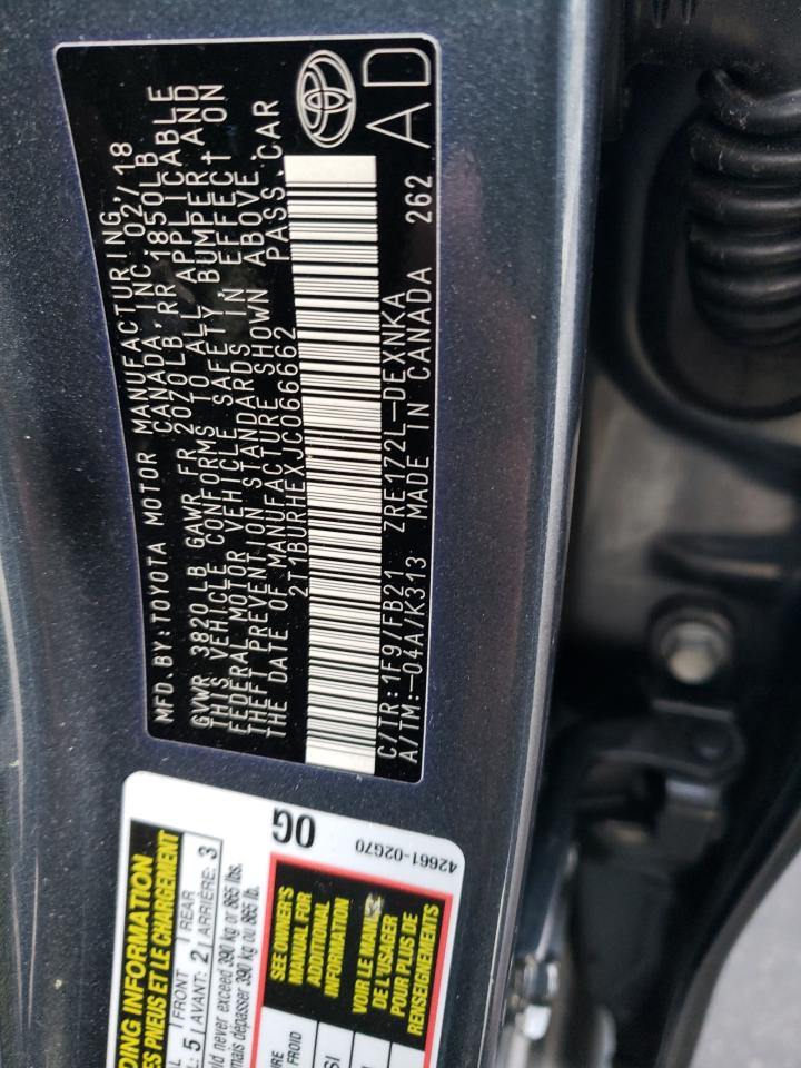2018 Toyota Corolla VIN 2T1BURHEXJC066662 Copart auction photo, rollover damage thumbnail 13