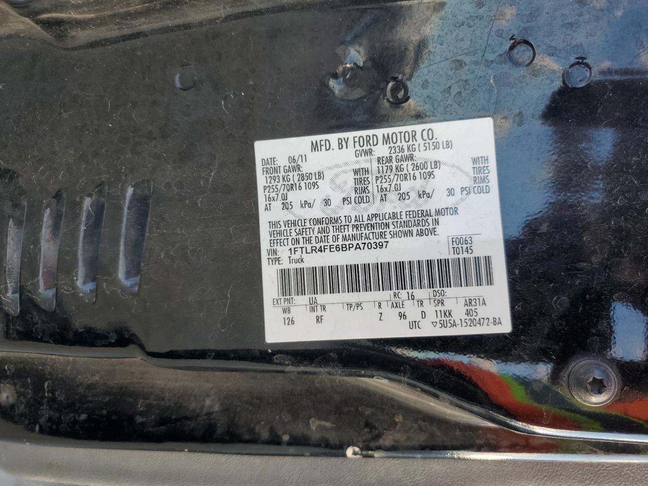 2011 Ford Ranger VIN 1FTLR4FE6BPA70397 Copart auction photo, front end damage thumbnail 12
