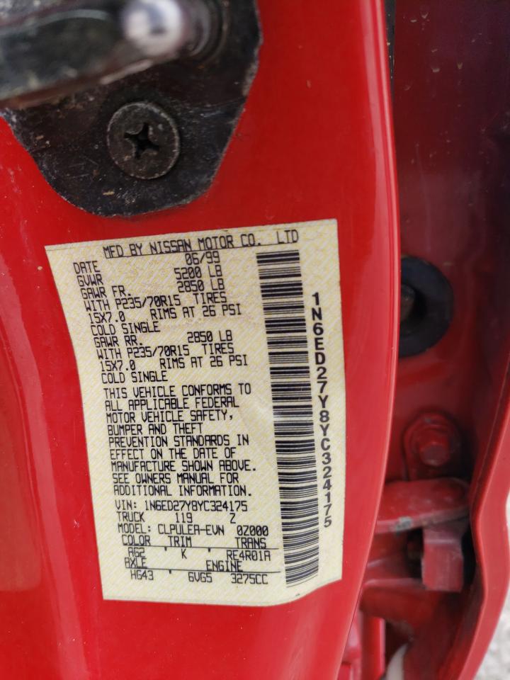 2000 Nissan Navara (Frontier) VIN 1N6ED27Y8YC324175 Copart auction photo, front end / undercarriage damage thumbnail 14