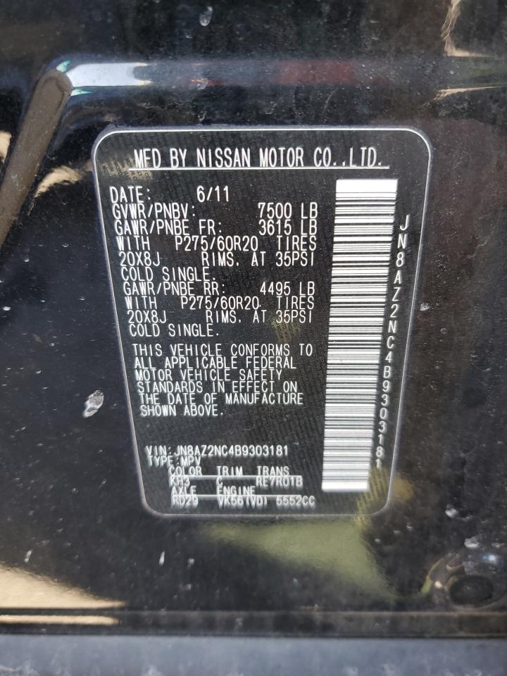 2011 Infiniti QX56 VIN JN8AZ2NC4B9303181 Copart auction photo, side / front end damage thumbnail 13