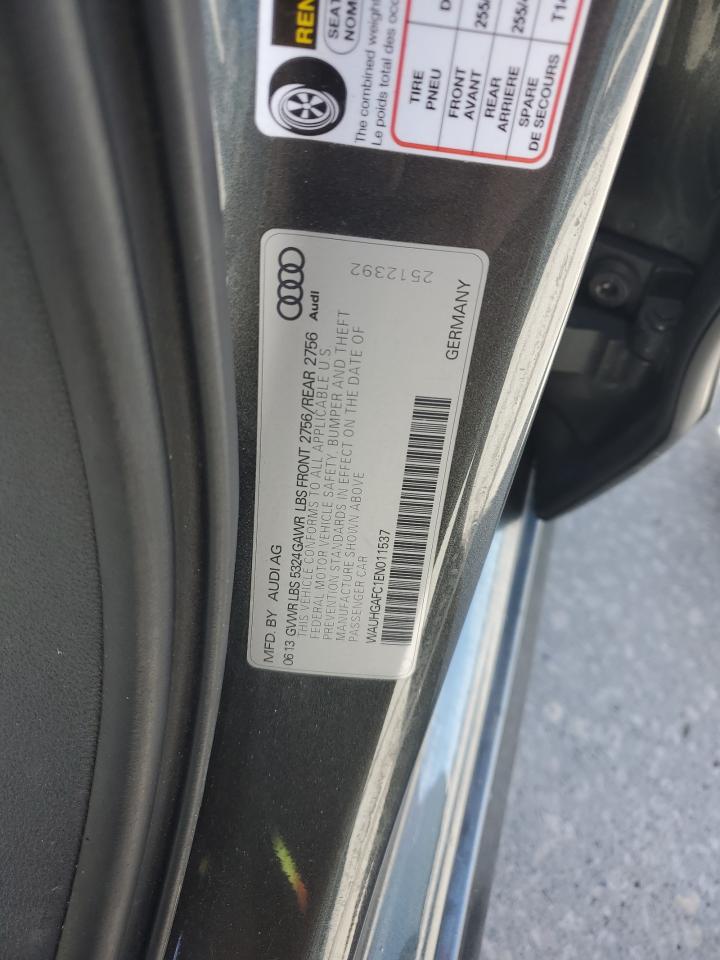 2014 Audi A6 VIN WAUHGAFC1EN011537 Copart auction photo, front end / water/flood damage thumbnail 13