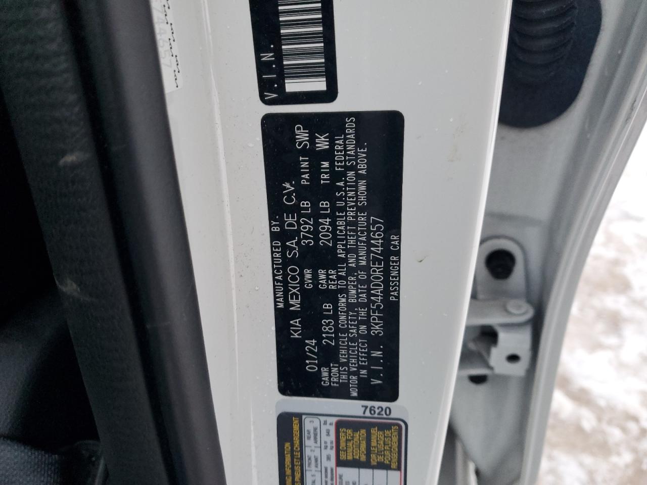2024 KIA Forte VIN 3KPF54AD0RE744657 Copart auction photo, rear end damage thumbnail 14