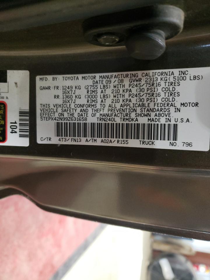 2009 Toyota Tacoma VIN 5TEPX42N99Z631658 Copart auction photo, front end damage thumbnail 12