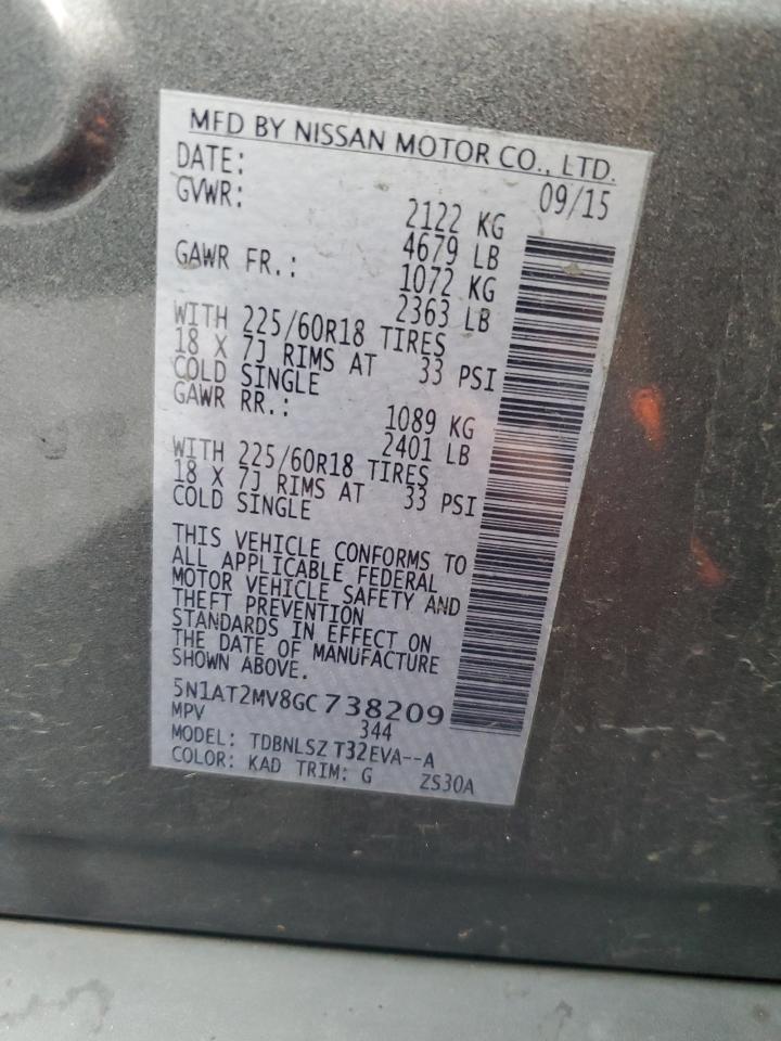 2016 Nissan Rogue VIN 5N1AT2MV8GC738209 Copart auction photo, front end damage thumbnail 15