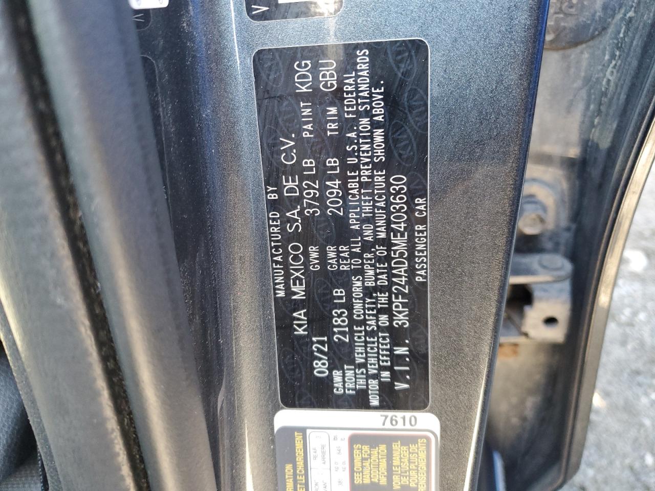 2021 KIA Forte VIN 3KPF24AD5ME403630 Copart auction photo, front end / side damage thumbnail 12