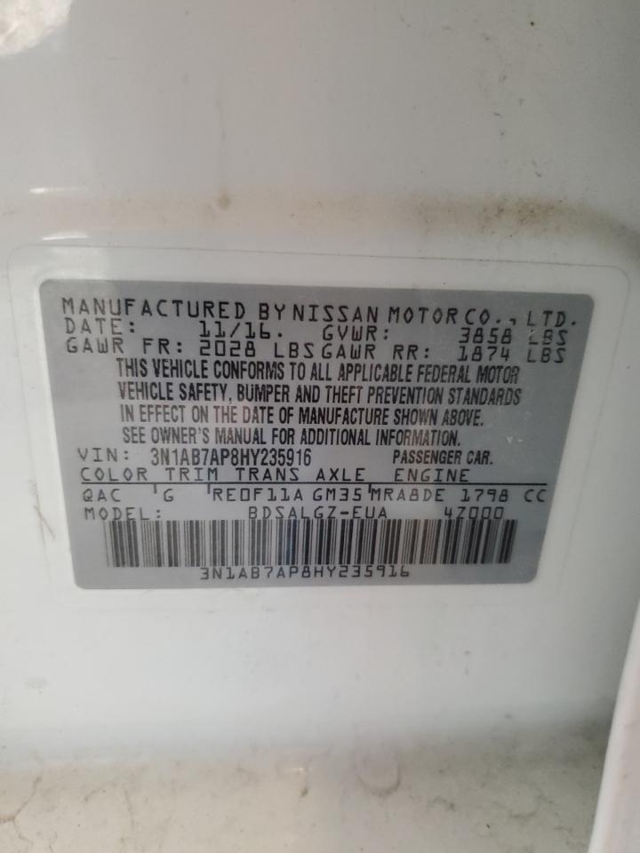 2017 Nissan Sentra VIN 3N1AB7AP8HY235916 Copart auction photo, front end / undercarriage damage thumbnail 13