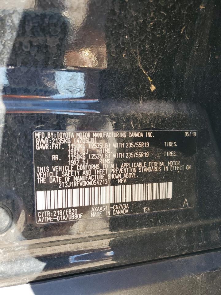 2019 Toyota RAV 4 VIN 2T3J1RFV0KW054213 Copart auction photo, rear end damage thumbnail 18