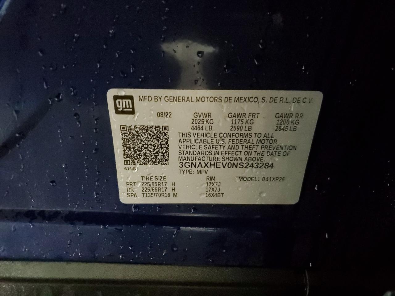 2022 Chevrolet Equinox VIN 3GNAXHEV0NS243284 Copart auction photo, front end / side damage thumbnail 14