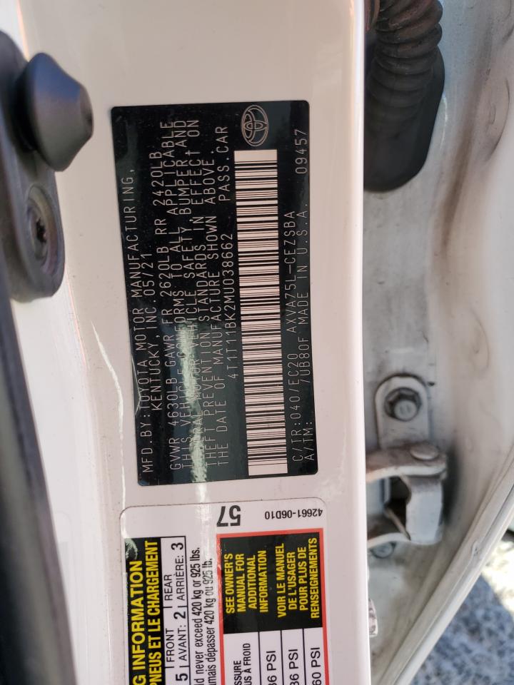 2021 Toyota Camry VIN 4T1T11BK2MU038662 Copart auction photo, rear end damage thumbnail 13