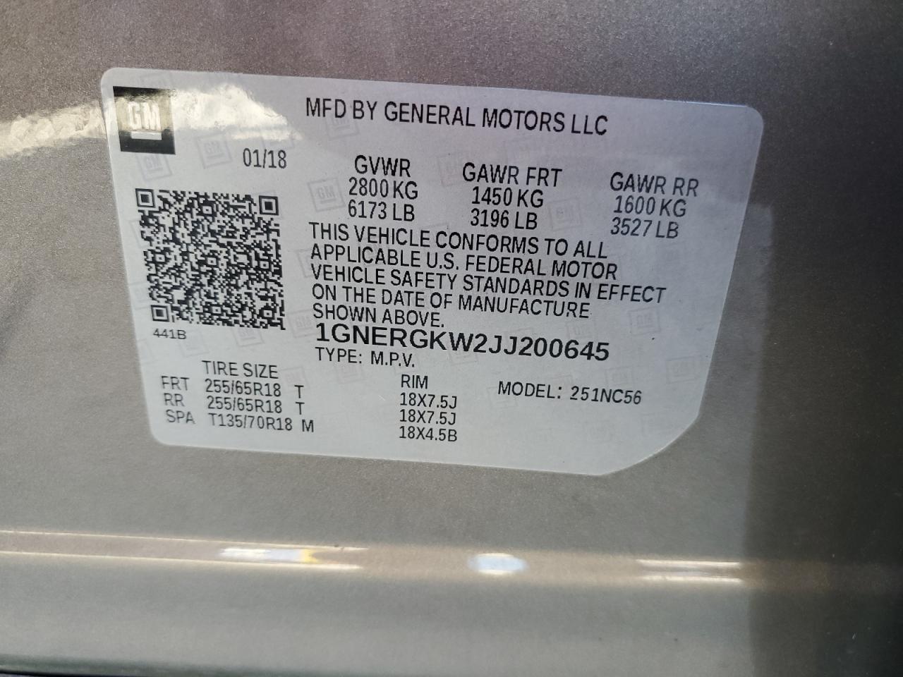 2018 Chevrolet Traverse VIN 1GNERGKW2JJ200645 Copart auction photo, all over damage thumbnail 13