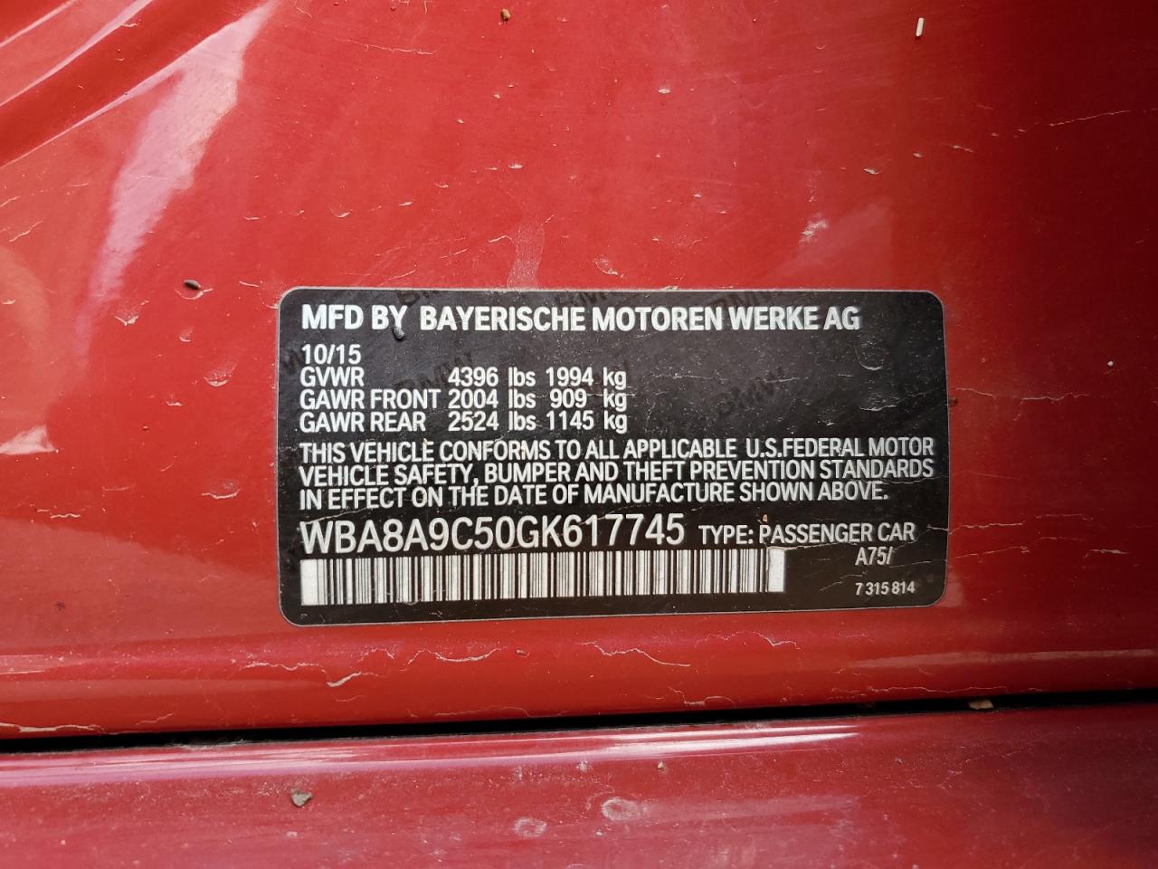 2016 BMW 3er VIN WBA8A9C50GK617745 Copart auction photo, water/flood damage thumbnail 12