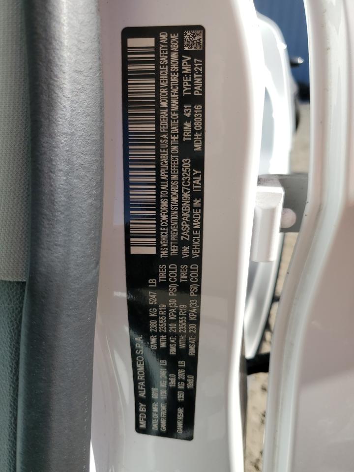 2019 Alfa Romeo Stelvio VIN ZASPAKBN9K7C32503 Copart auction photo, rollover damage thumbnail 13