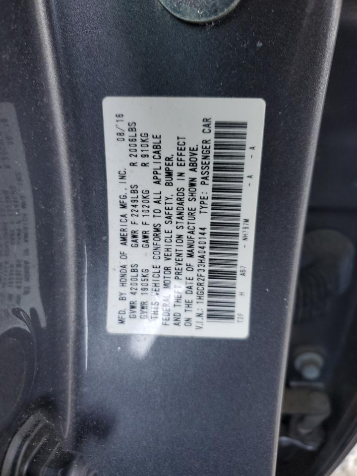 2017 Honda Accord VIN 1HGCR2F33HA040144 Copart auction photo, side / front end damage thumbnail 12
