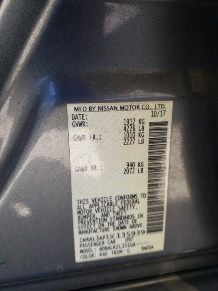 2018 Nissan Altima VIN 1N4AL3AP3JC135939 Copart auction photo, rear end damage thumbnail 12