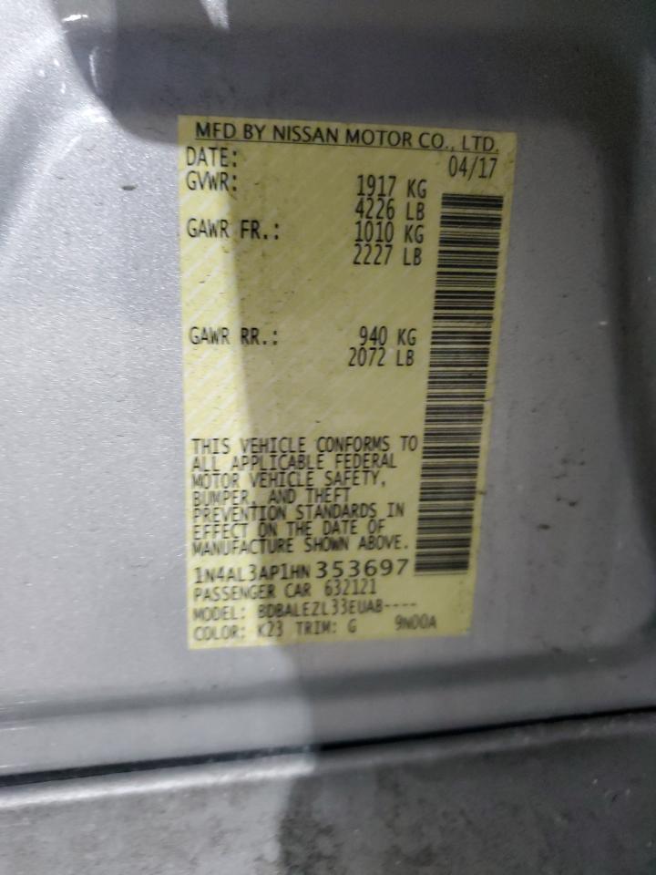 2017 Nissan Altima VIN 1N4AL3AP1HN353697 Copart auction photo, front end / minor dent/scratches damage thumbnail 14