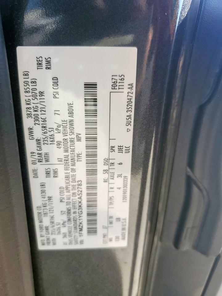 2019 Ford Transit VIN 1FMZK1YG3KKA52783 Copart auction photo, front end damage thumbnail 13