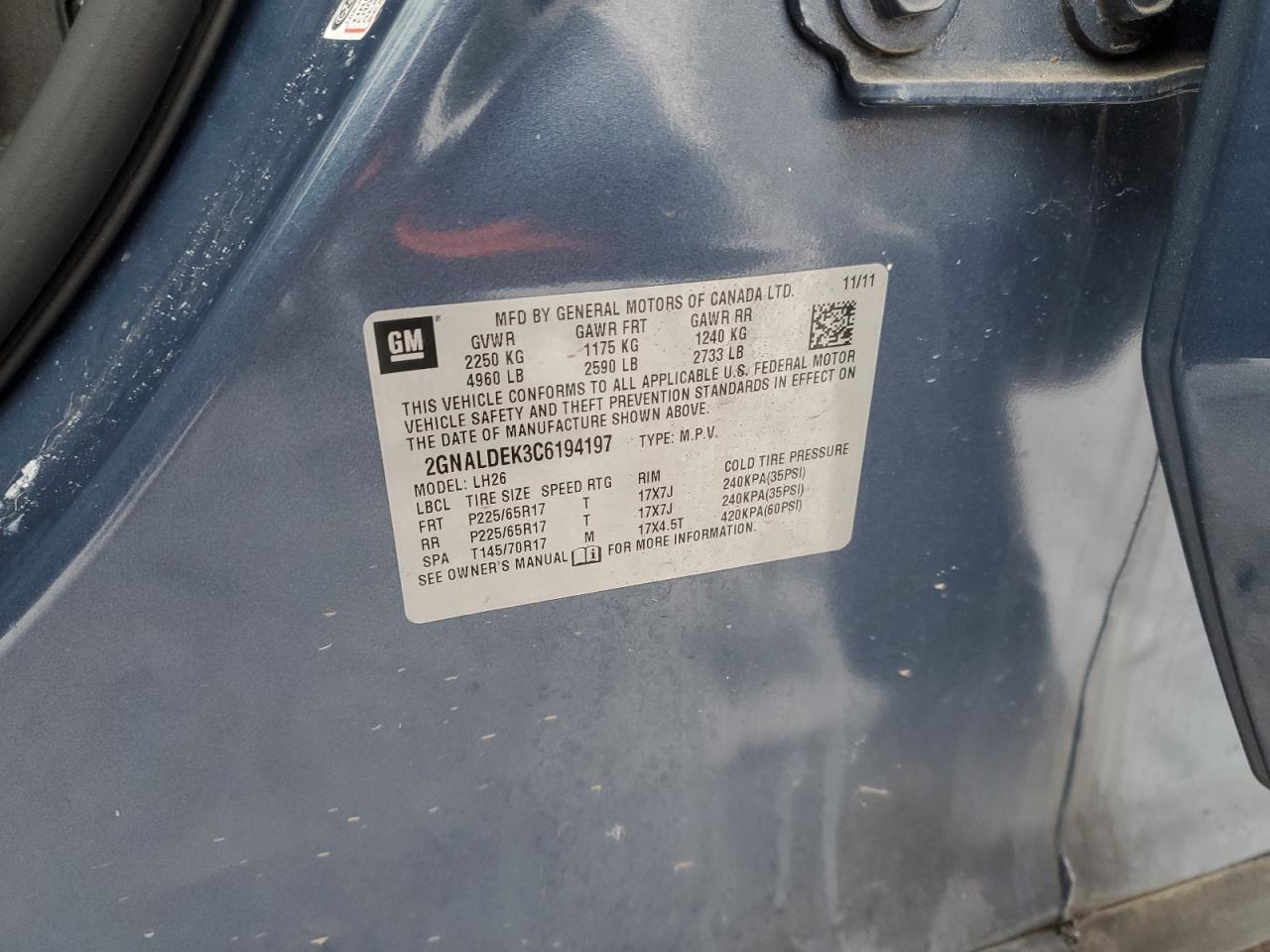 2012 Chevrolet Equinox VIN 2GNALDEK3C6194197 Copart auction photo, front end damage thumbnail 13
