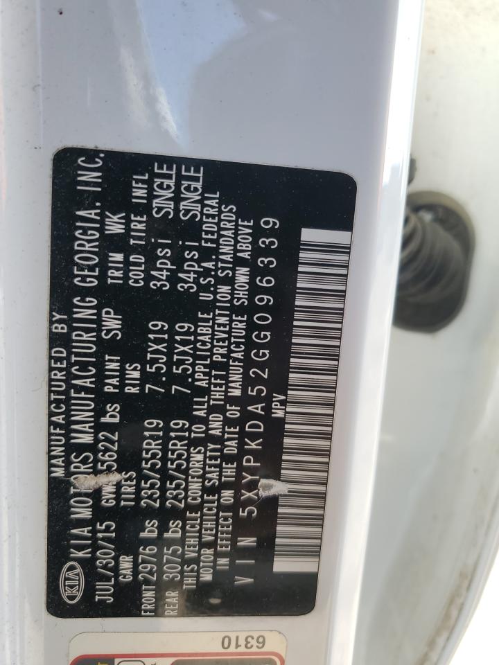 2016 KIA Sorento VIN 5XYPKDA52GG096339 Copart auction photo, front end damage thumbnail 13