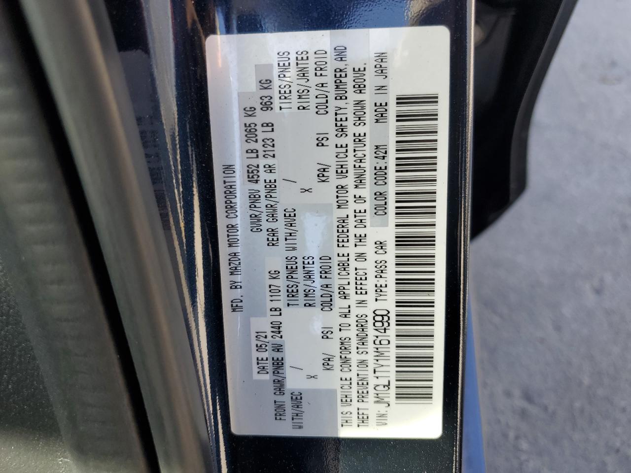 2021 Mazda 6 VIN JM1GL1TY1M1614990 Copart auction photo, front end / side damage thumbnail 13
