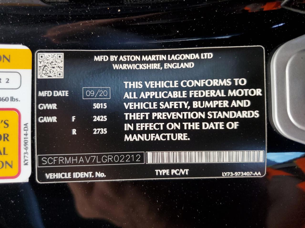 2020 Aston Martin DBS VIN SCFRMHAV7LGR02212 Copart auction photo, front end / minor dent/scratches damage thumbnail 13