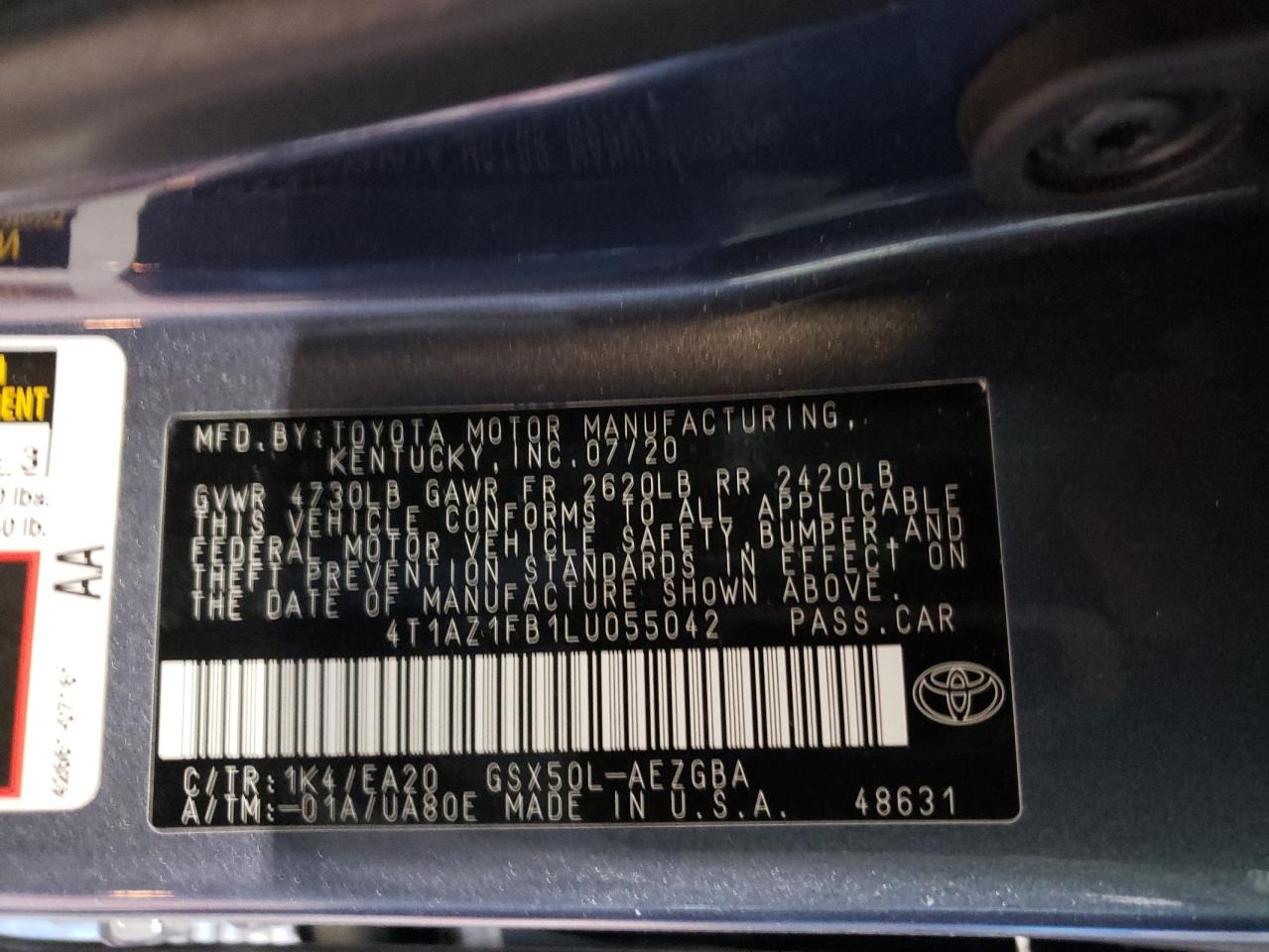 2020 Toyota Avalon VIN 4T1AZ1FB1LU055042 Copart auction photo, rear end damage thumbnail 12