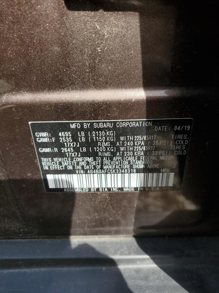 2019 Subaru Outback VIN 4S4BSAFC5K3348318 Copart auction photo, all over / side damage thumbnail 13