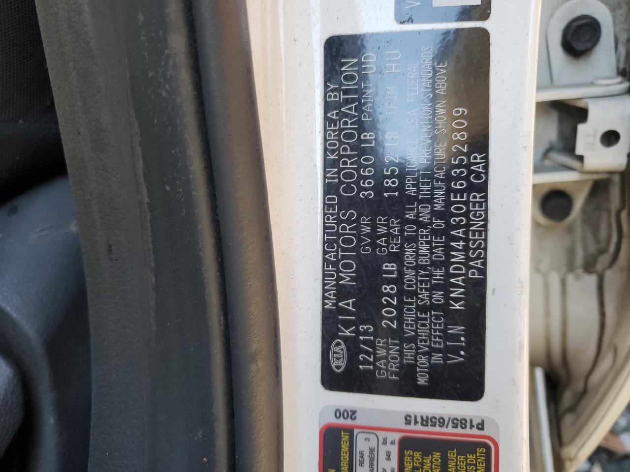 2014 KIA Rio VIN KNADM4A30E6352809 Copart auction photo, burn - interior damage thumbnail 12