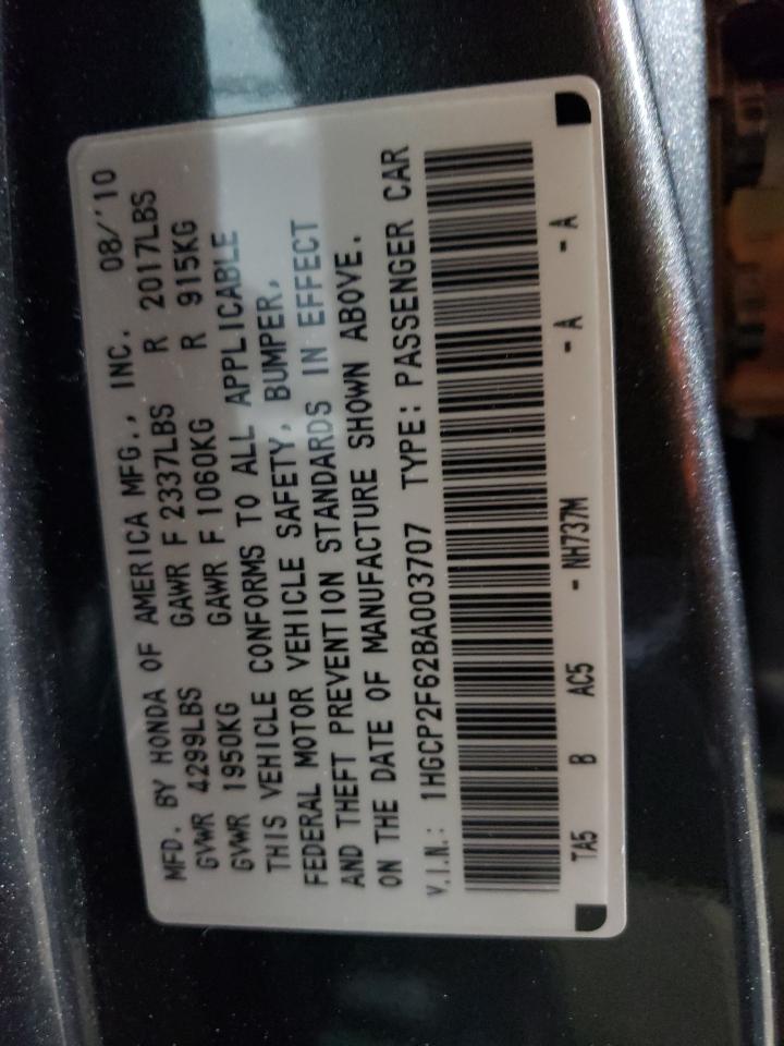 2011 Honda Accord VIN 1HGCP2F62BA003707 Copart auction photo, front end / undercarriage damage thumbnail 13