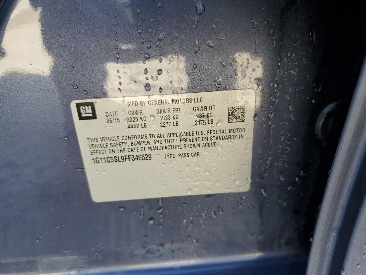 2015 Chevrolet Malibu VIN 1G11C5SL9FF346529 Copart auction photo, side / front end damage thumbnail 12