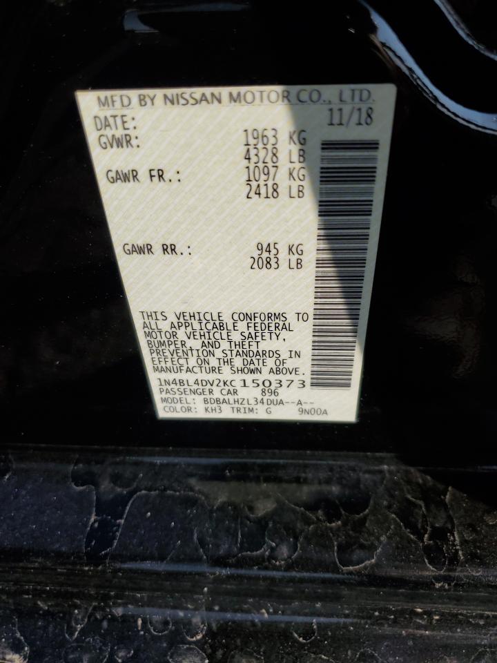 2019 Nissan Altima VIN 1N4BL4DV2KC150373 Copart auction photo, front end damage thumbnail 14