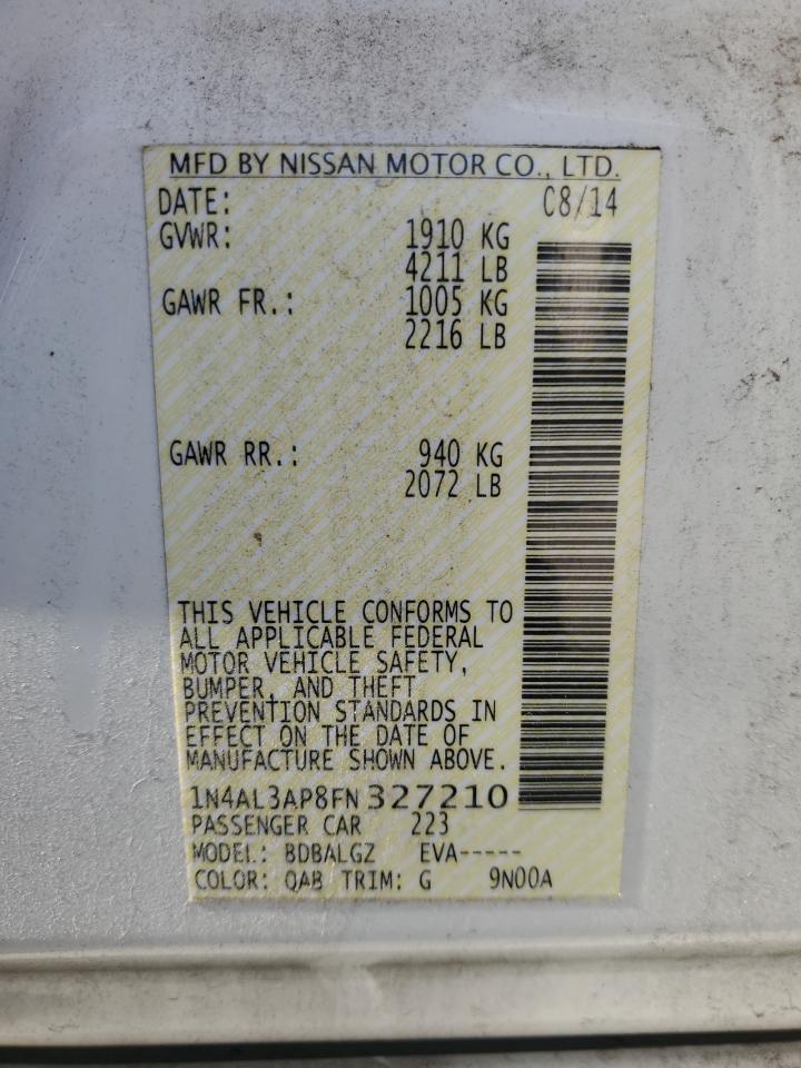 2015 Nissan Altima VIN 1N4AL3AP8FN327210 Copart auction photo, front end damage thumbnail 12