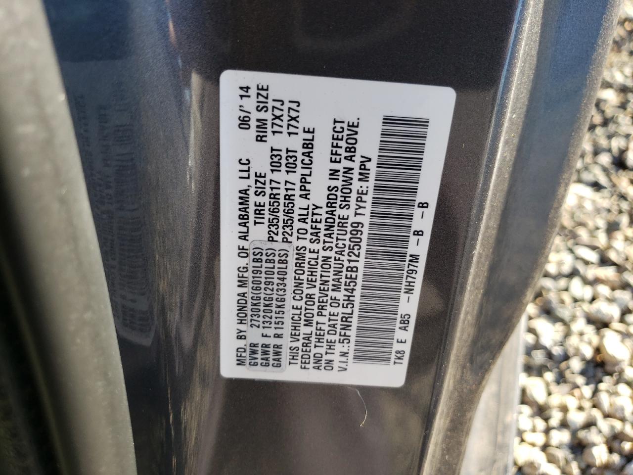 2014 Honda Odyssey VIN 5FNRL5H45EB125099 Copart auction photo, front end / side damage thumbnail 15