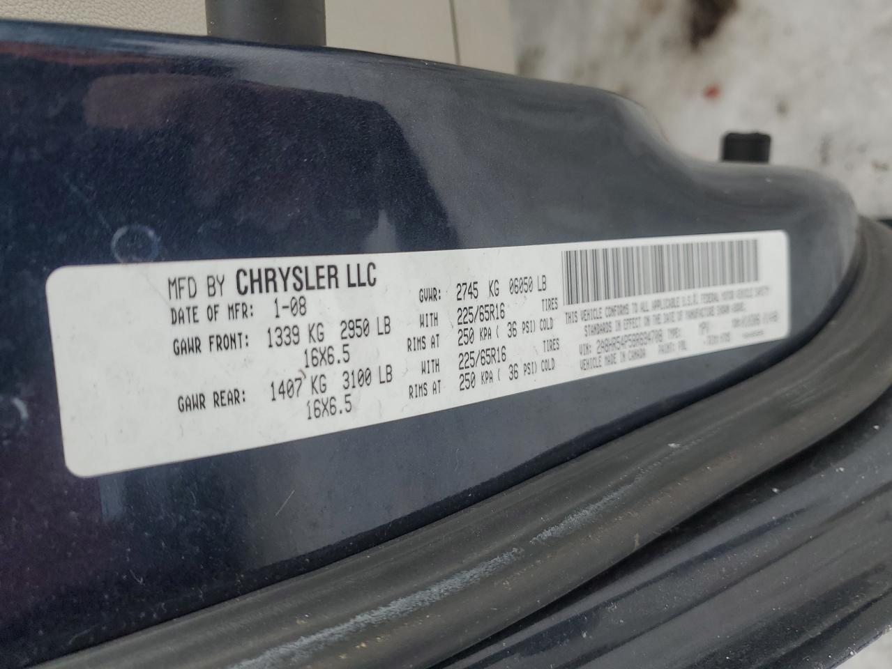 2008 Chrysler Town & Country VIN 2A8HR54P58R694708 Copart auction photo, front end damage thumbnail 13