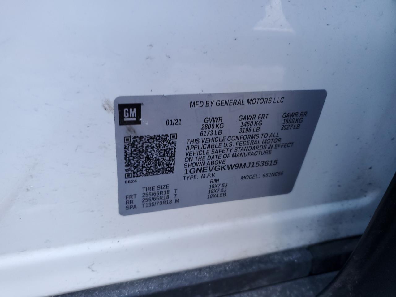 2021 Chevrolet Traverse VIN 1GNEVGKW9MJ153615 Copart auction photo, front end damage thumbnail 13