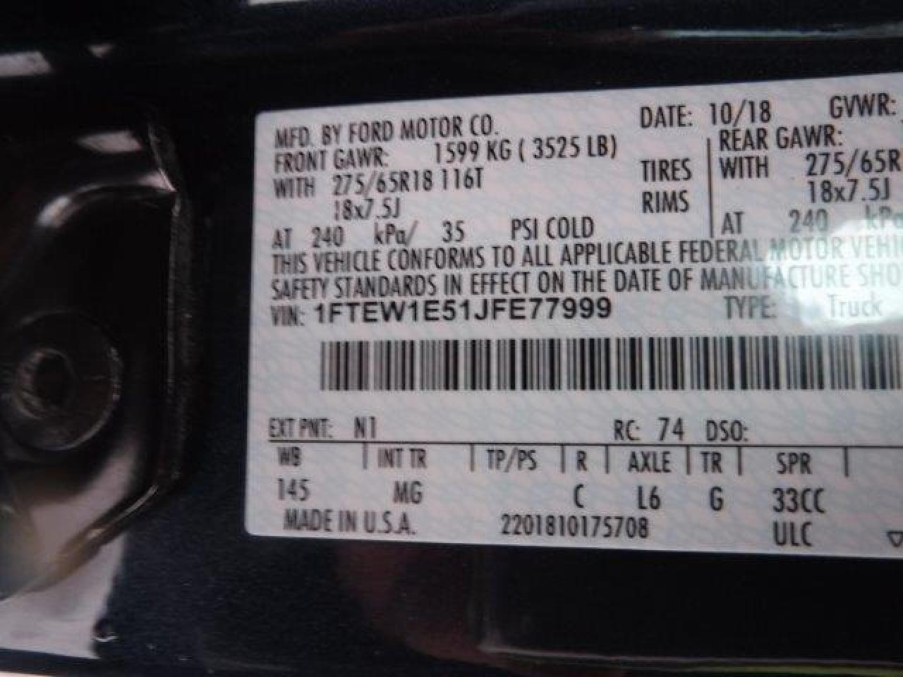 2018 Ford F-150 VIN 1FTEW1E51JFE77999 Copart auction photo, all over damage thumbnail 12