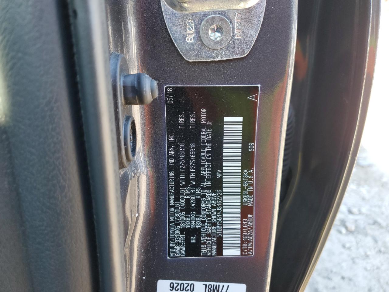 2018 Toyota Sequoia VIN 5TDBY5G14JS162726 Copart auction photo, front end damage thumbnail 13