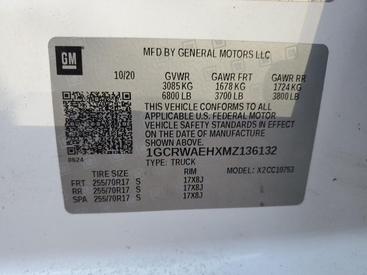 2021 Chevrolet Silverado VIN 1GCRWAEHXMZ136132 Copart auction photo, front end / side damage thumbnail 12
