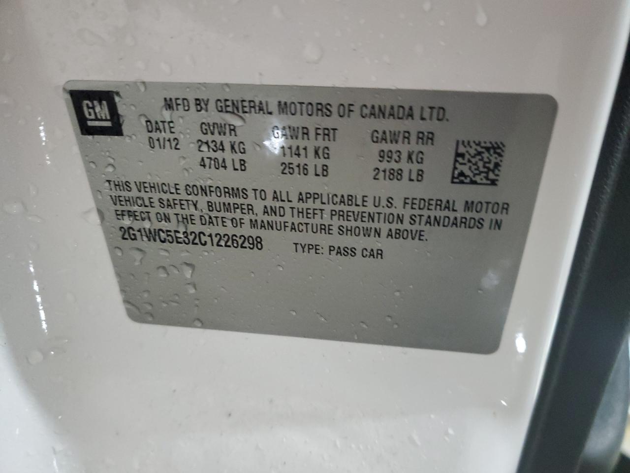2012 Chevrolet Impala VIN 2G1WC5E32C1226298 Copart auction photo, front end damage thumbnail 12