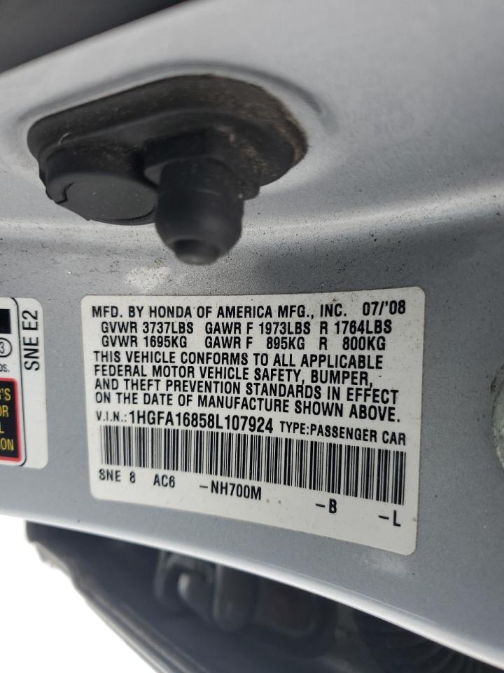 2008 Honda Civic VIN 1HGFA16858L107924 Copart auction photo, front end damage thumbnail 14