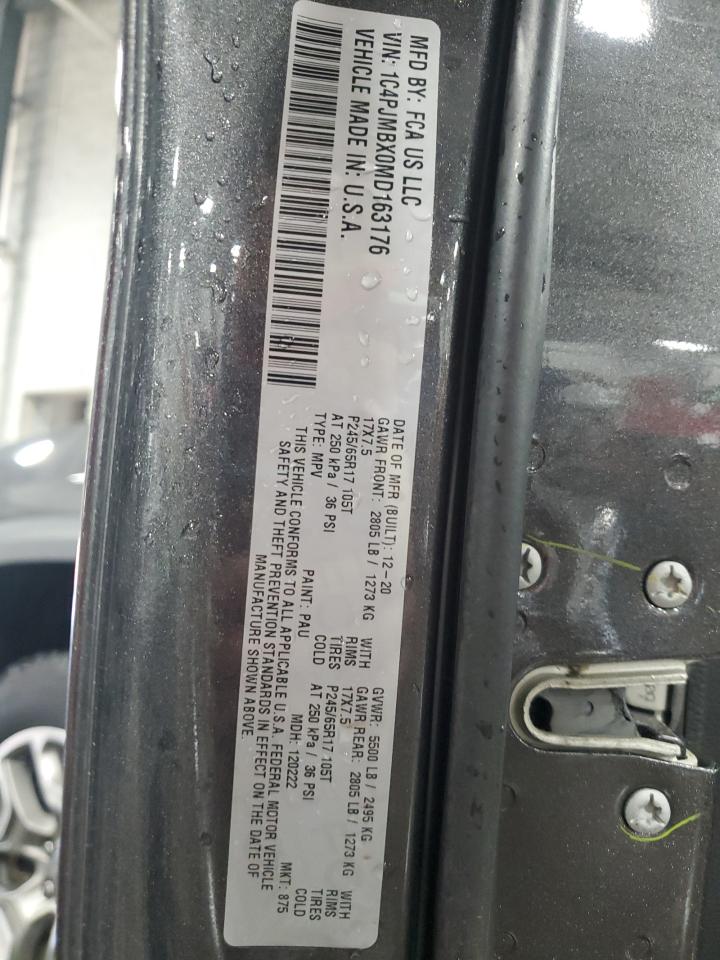 2021 Jeep Cherokee VIN 1C4PJMBX0MD163176 Copart auction photo, side damage thumbnail 14