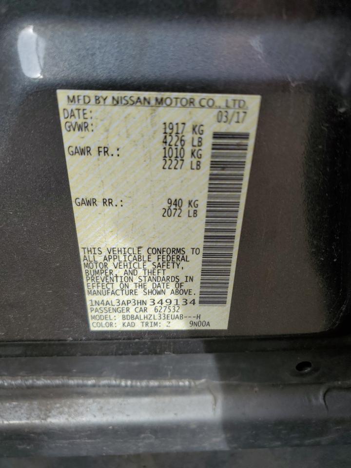 2017 Nissan Altima VIN 1N4AL3AP3HN349134 Copart auction photo, all over damage thumbnail 12